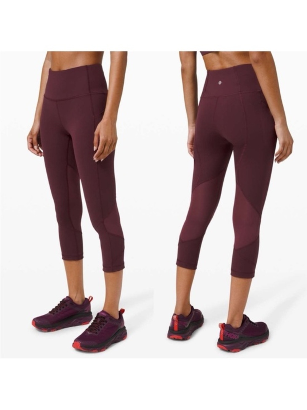 Lululemon Pace Rival Crop Burgundy Red Leggings Mesh Side & Back Pockets 6